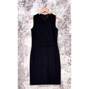 Theory Dress 0 Womens Darbia Black Wool Blend Cross Front Sleeveless Sheath